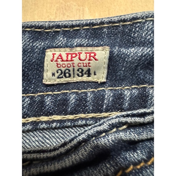 MEK Denim Jaipur Bootcut Jeans Womens 26x34 Dark Wash Distressed Y2K Embroidered - Picture 11 of 16